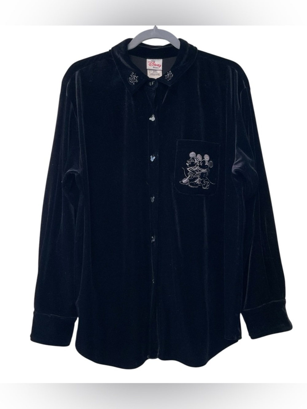 The Disney Store VTG Black Velour Button Down Mickey + Minnie Oversized Jacket S